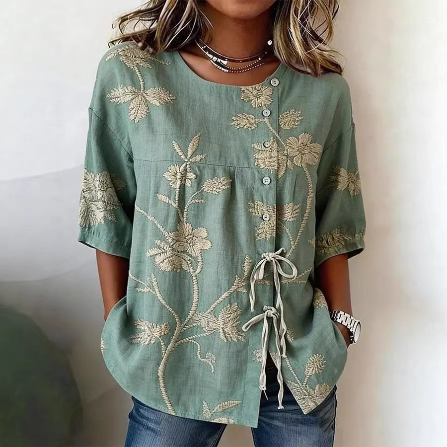Women's Floral 3D Print Loose Pullover Top | Casual Commuter Cotton-Blend Shirt