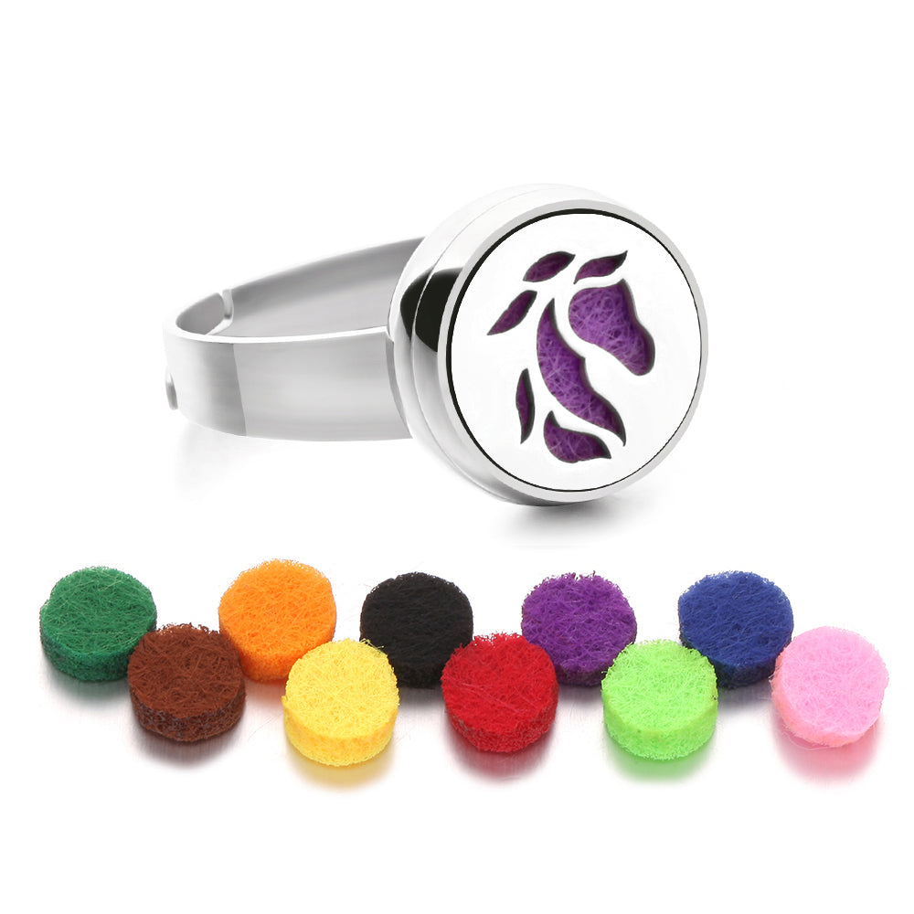Stainless Steel Essential Oil Aromatherapy Ring | 15 Designs | Includes Cotton Pads