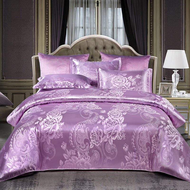 Jacquard Satin Floral Bedding Set – Polyester-Cotton, 9 Colours