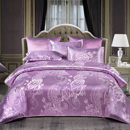 Jacquard Satin Floral Bedding Set – Polyester-Cotton, 9 Colours