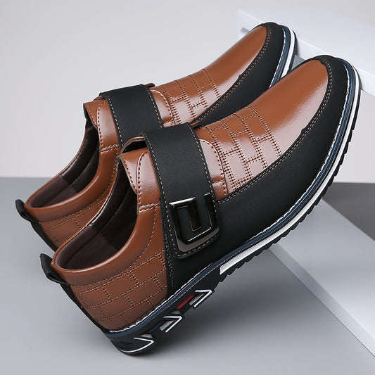 Men's PU Leather Plaid Shoes – Lace-Up & Slip-On, Black, Brown & Blue