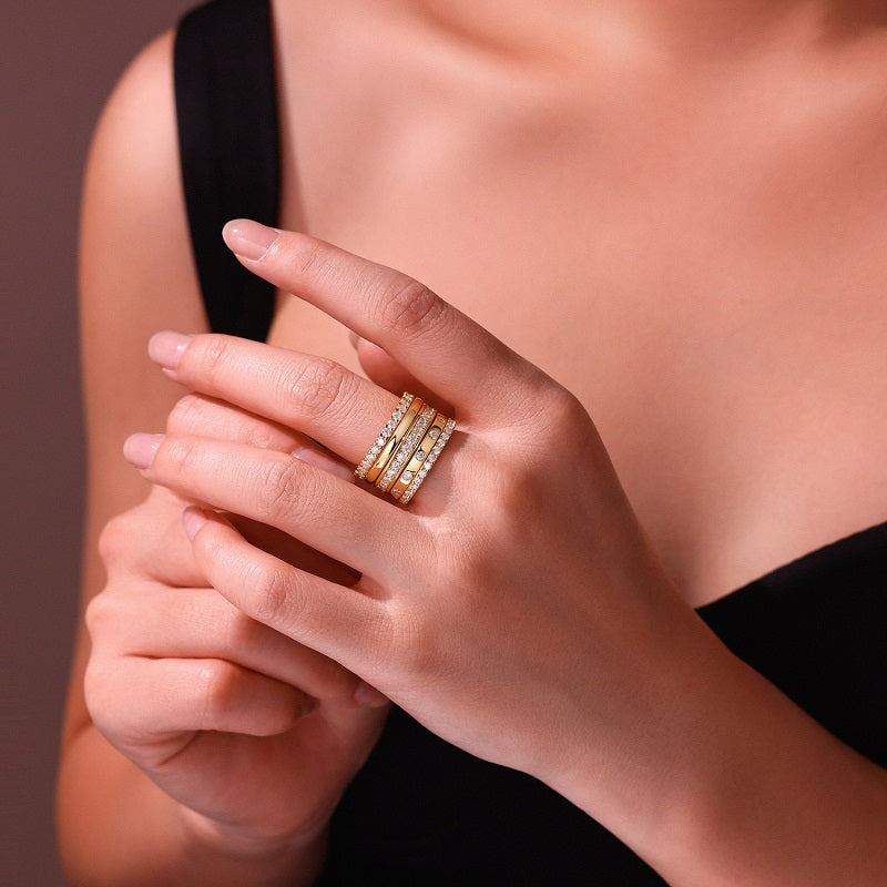S925 Sterling Silver Moissanite Ring Set | 5-Piece Gold-Plated Stack