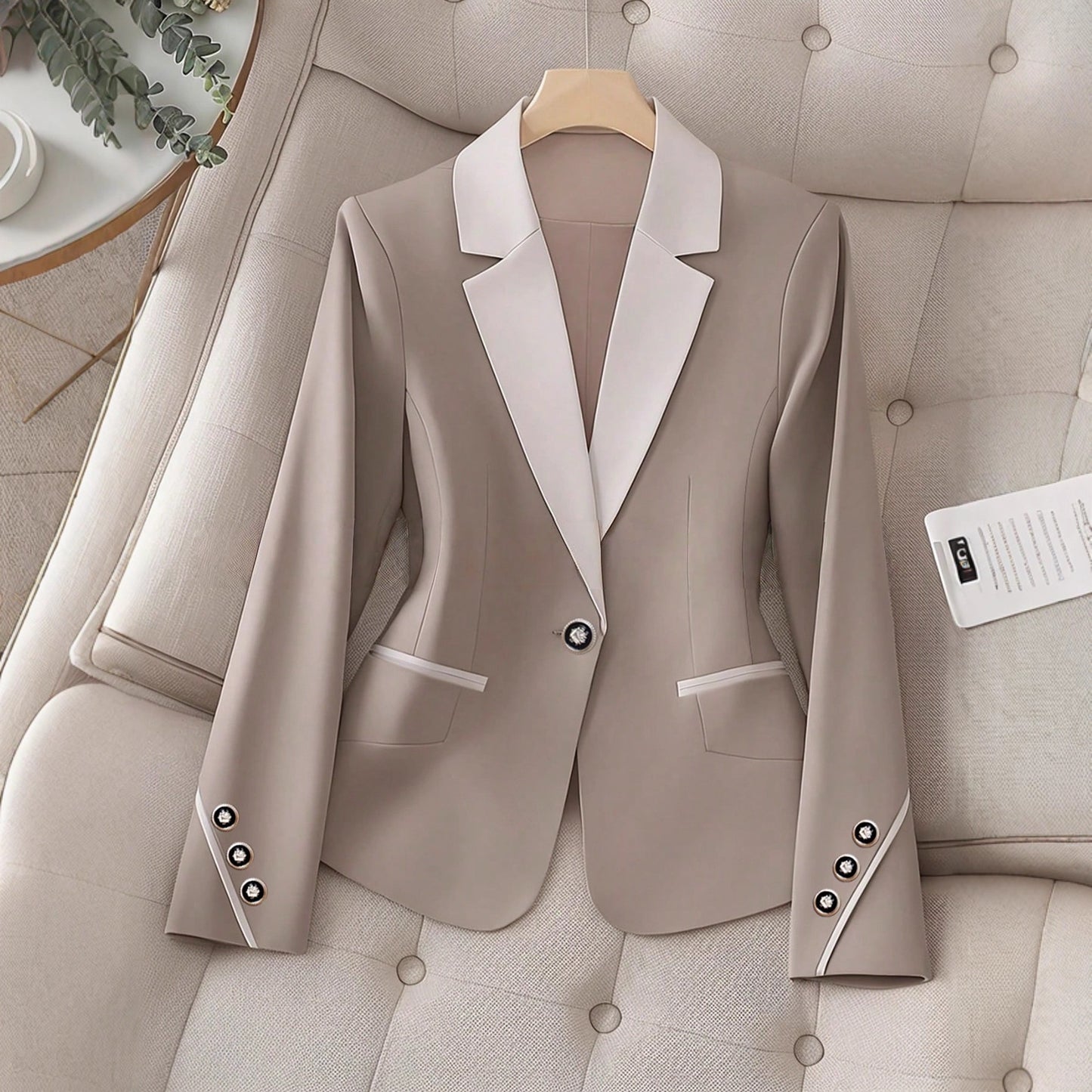 Women's Contrast Button Blazer – Elegant Workwear, Sizes L–4XL