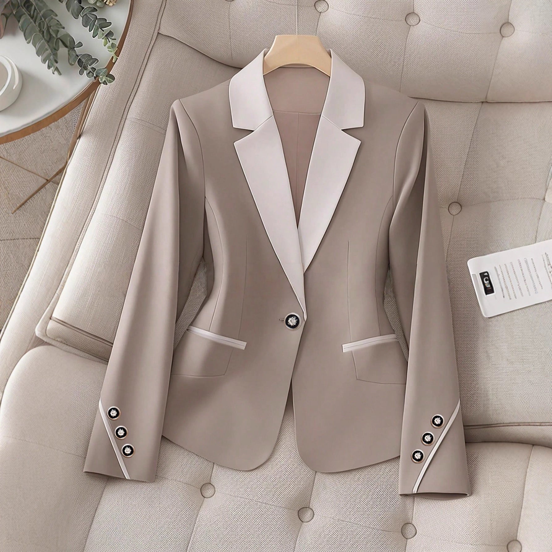 Women's Contrast Button Blazer – Elegant Workwear, Sizes L–4XL