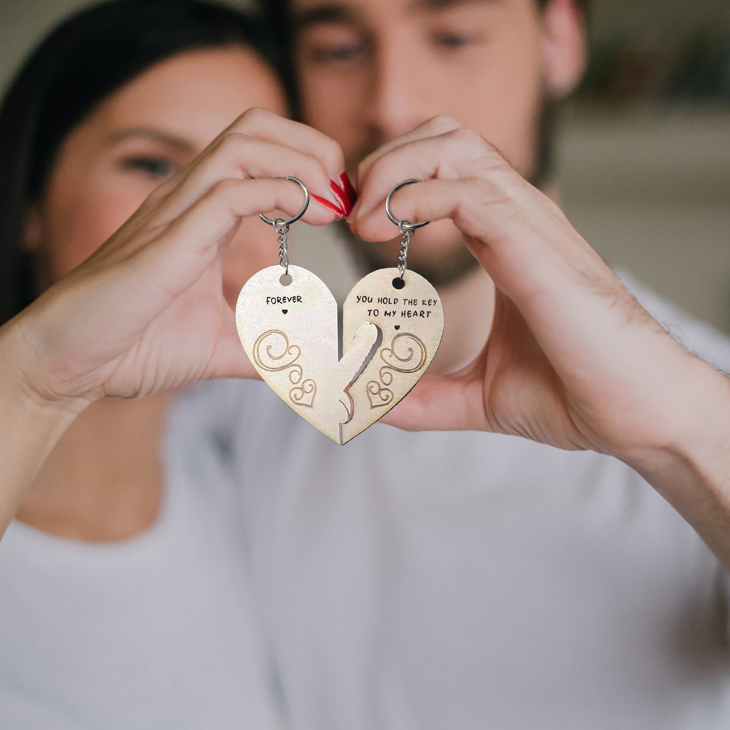 Engraved Wooden Love Couple Keychain | Romantic Gift Set