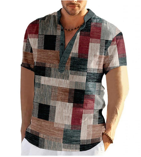 Men's Linen Printed Cardigan Top - Loose Fit Business Casual Shirt S-6XL