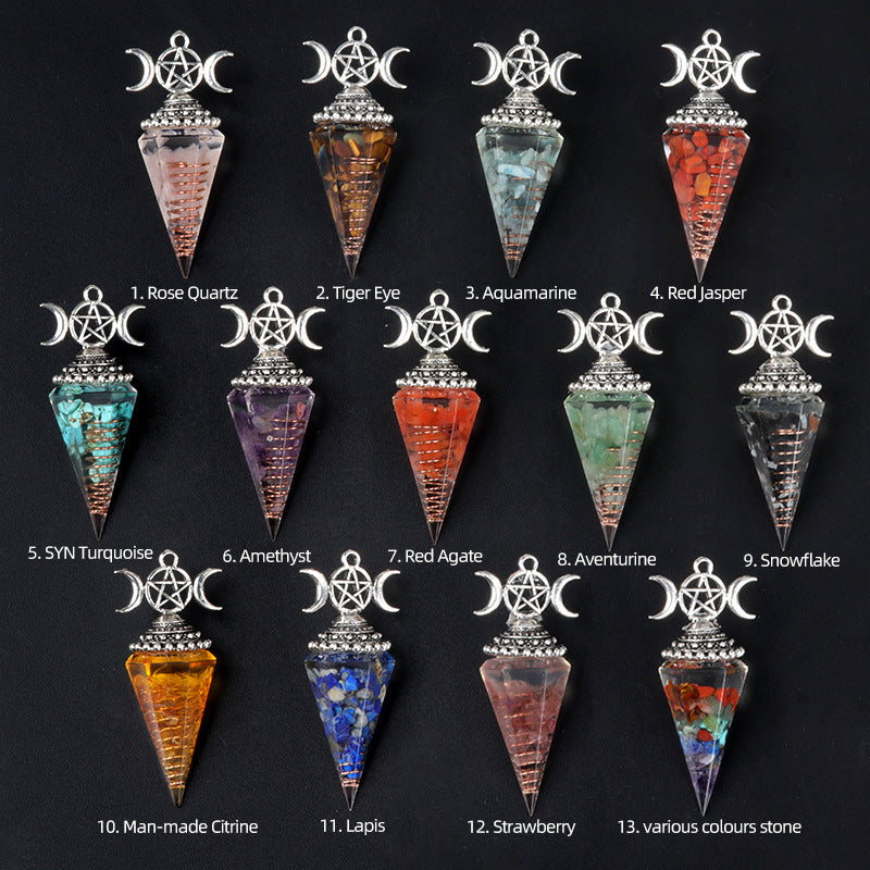 Hexagonal Pyramid Crystal Gemstone Pendant Necklace