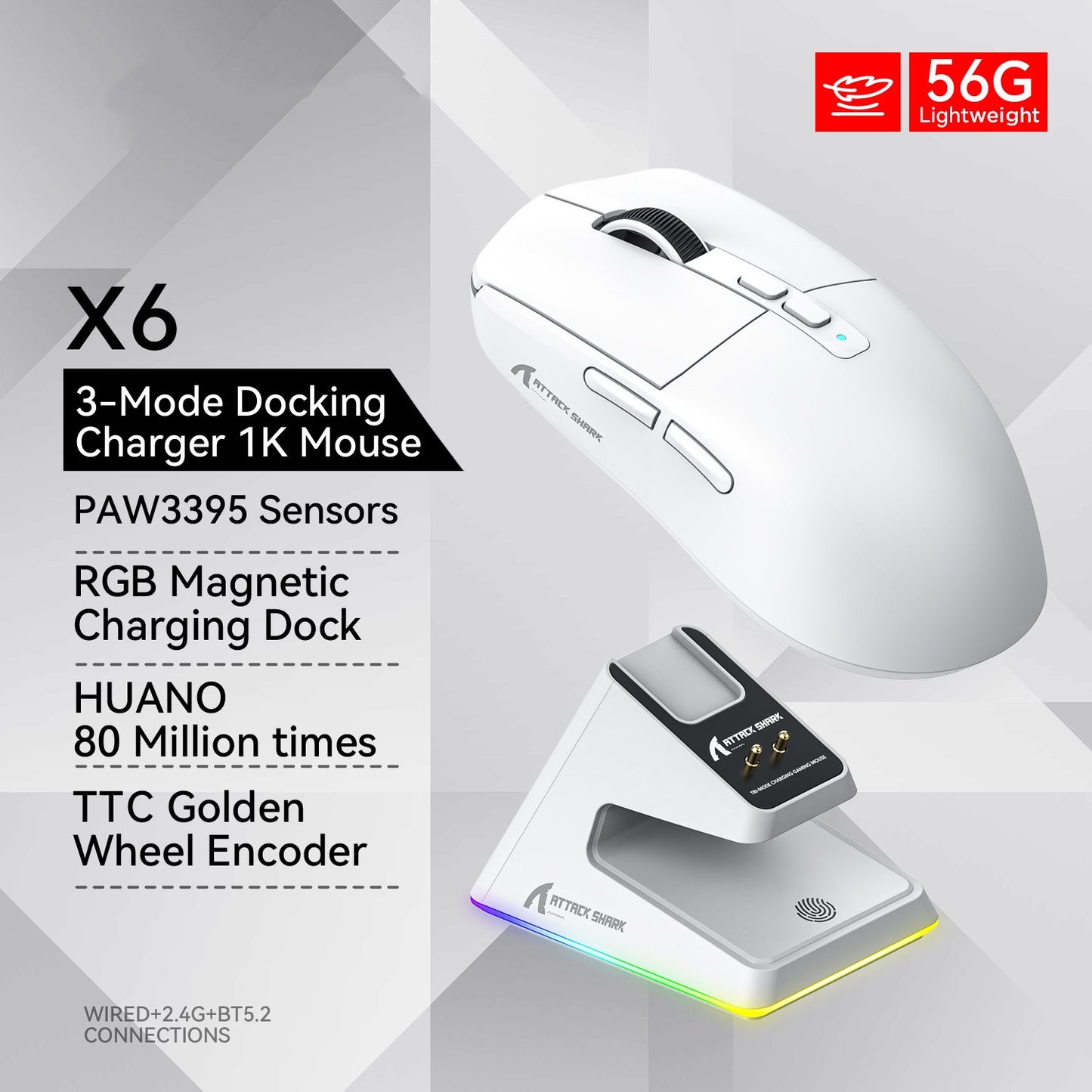 X6 Three-Mode Wireless Gaming Mouse - RGB Bluetooth USB