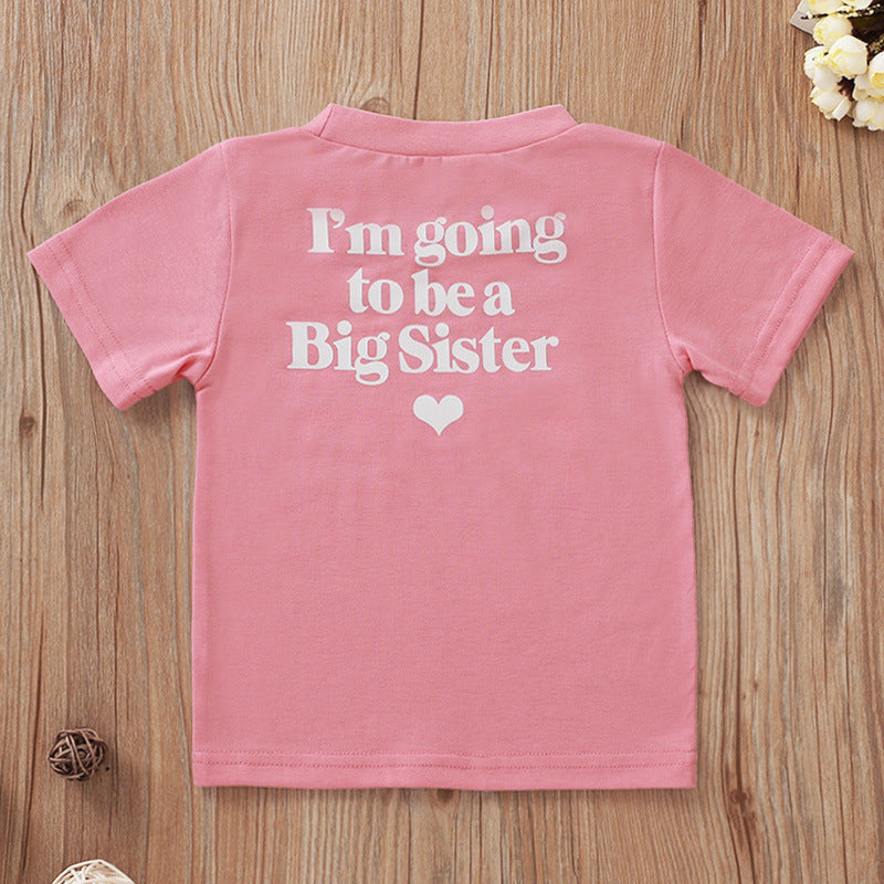 Girls Letter & Heart Print Short Sleeve T-Shirt – Pink