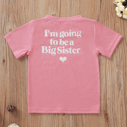 Girls Letter & Heart Print Short Sleeve T-Shirt – Pink