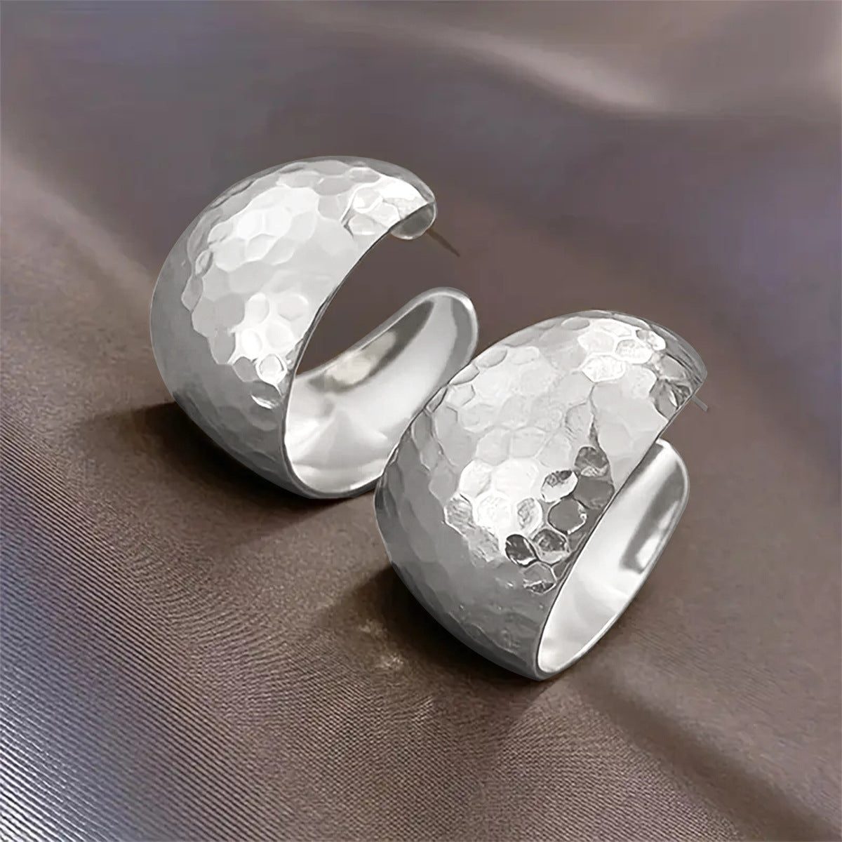 Wide Hoop Earrings | Asymmetric Electroplated Metal Earrings for Women