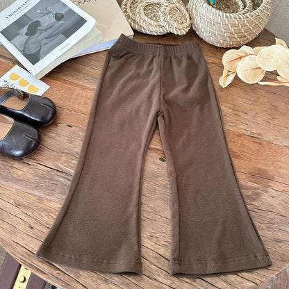 Girls' High-Waist Knitted Flared Trousers