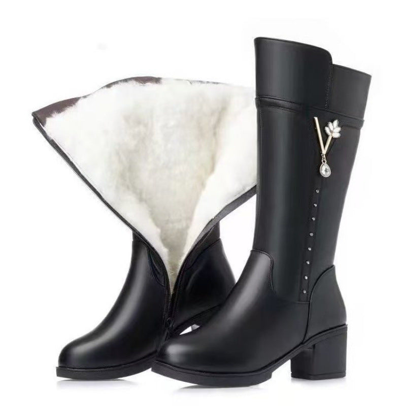 Women's Rhinestone Chunky-Heel High-Shaft Boots | EU 35-41