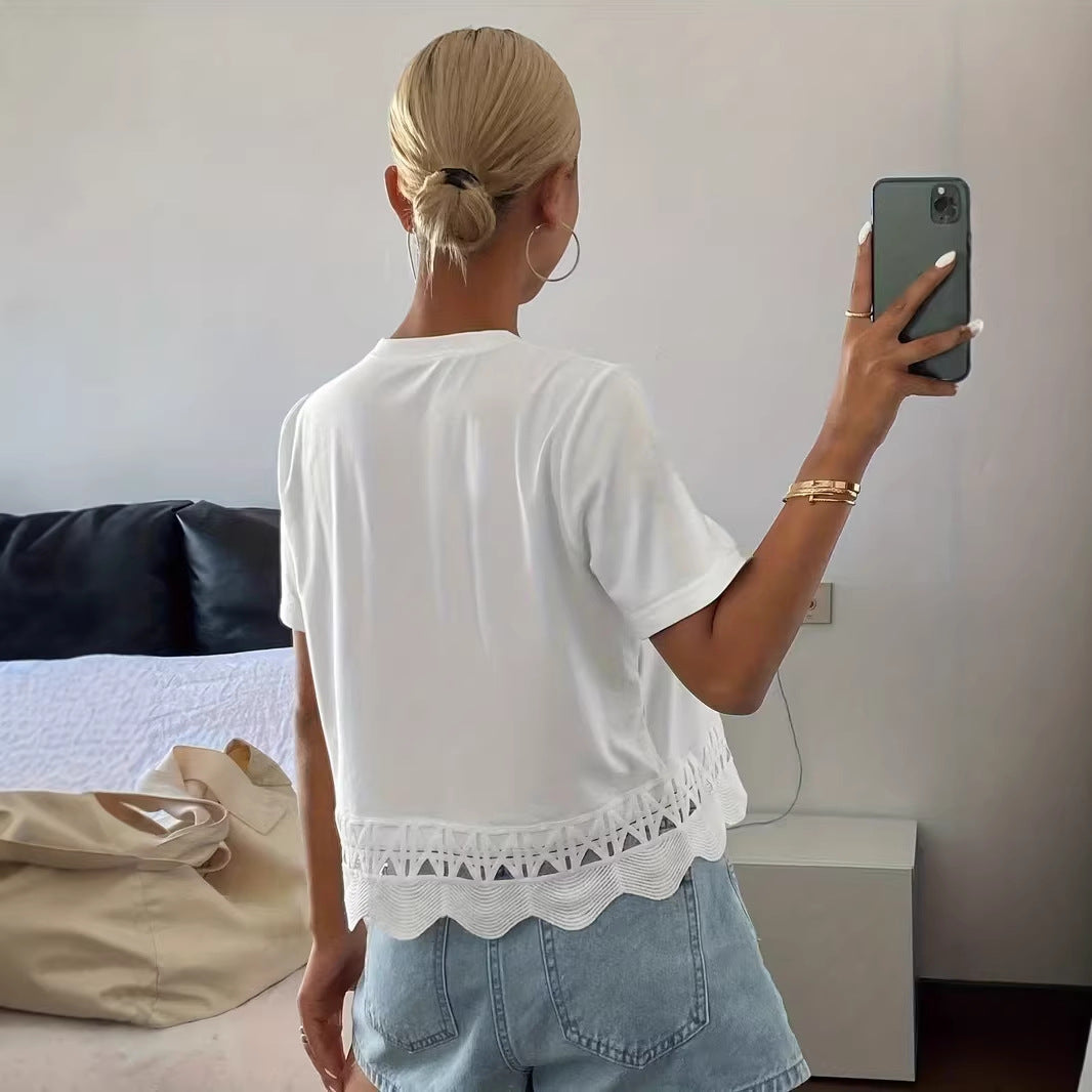 Women's Hollow-Out Cutout Short-Sleeve Top