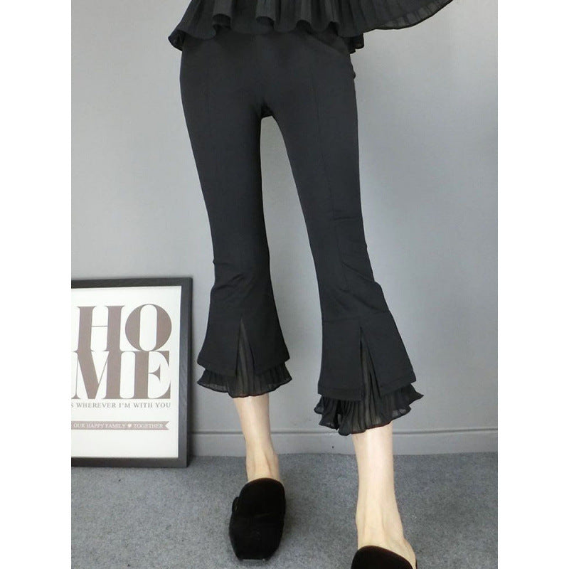 Women's High Waist Mesh Splice Cropped Trousers - Smart Casual