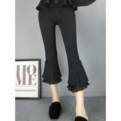 Women's High Waist Mesh Splice Cropped Trousers - Smart Casual