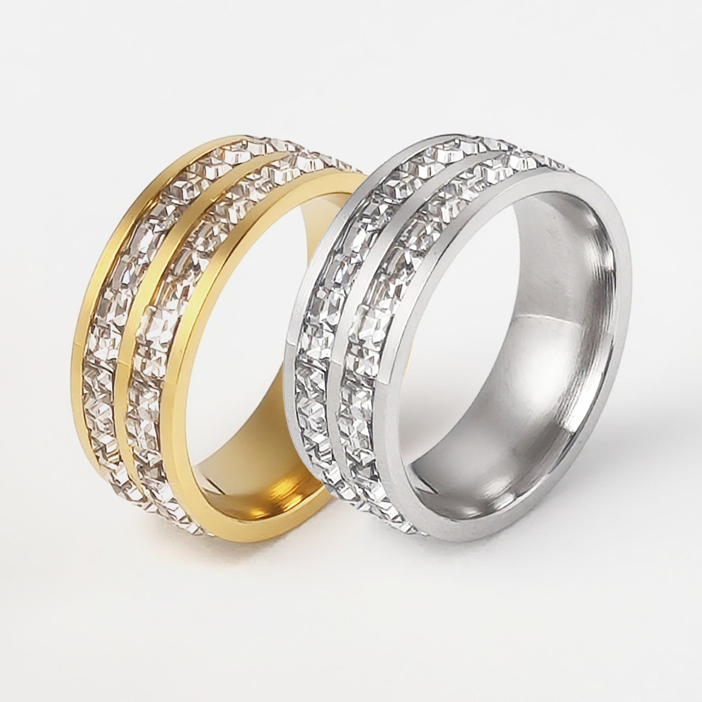 Cubic Zirconia Row Ring | Tarnish-Free Titanium Steel Band