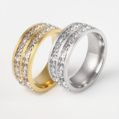 Cubic Zirconia Row Ring | Tarnish-Free Titanium Steel Band