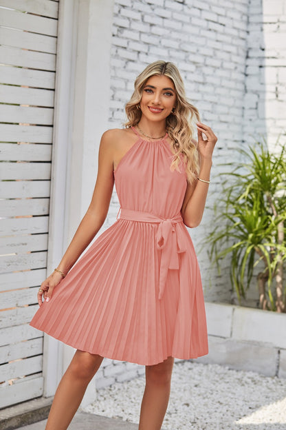 Women's Halter Neck Pleated Chiffon Midi Dress – 8 Colours | S–2XL