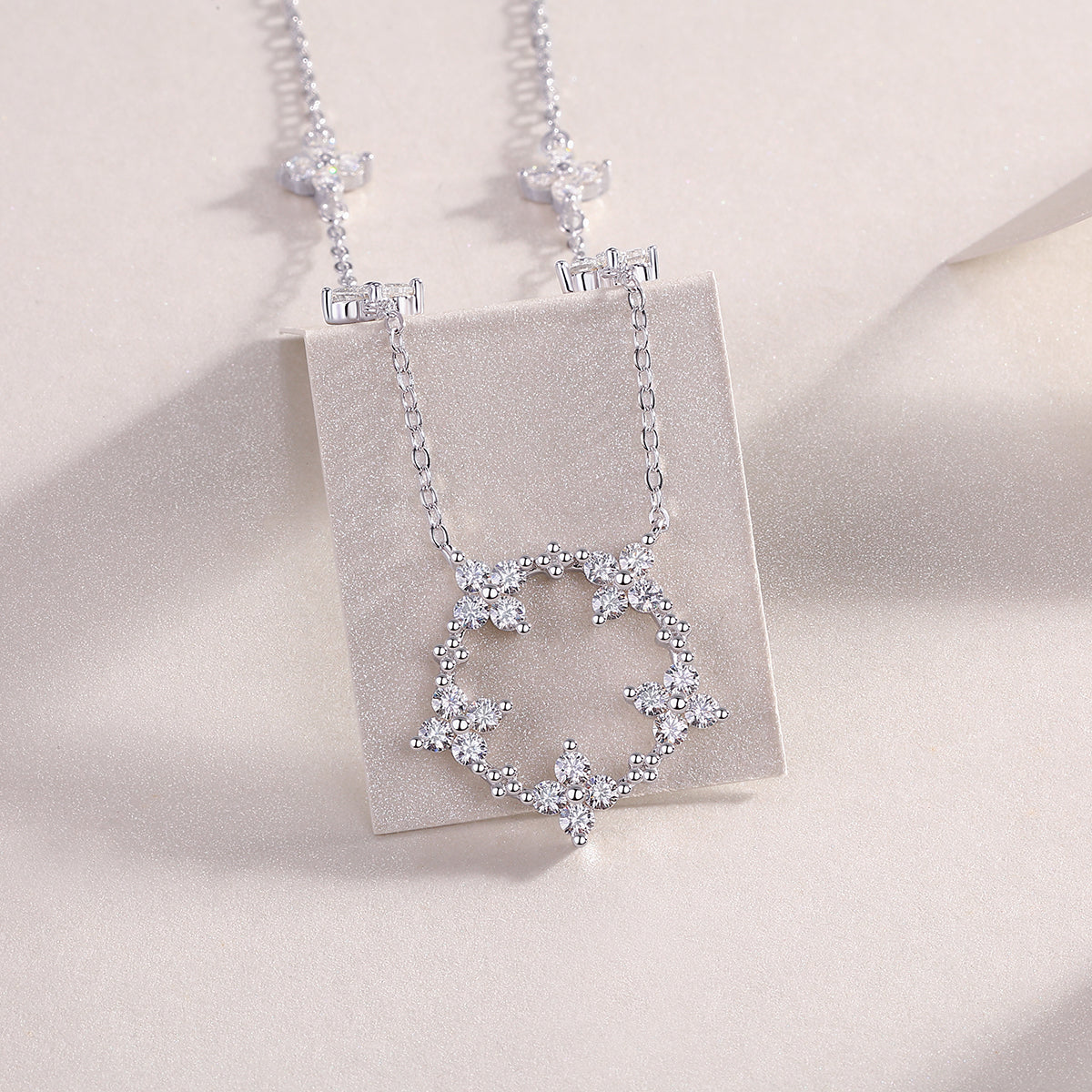 Moissanite Flower Pendant Necklace | 925 Sterling Silver Platinum-Plated | GRA Certified