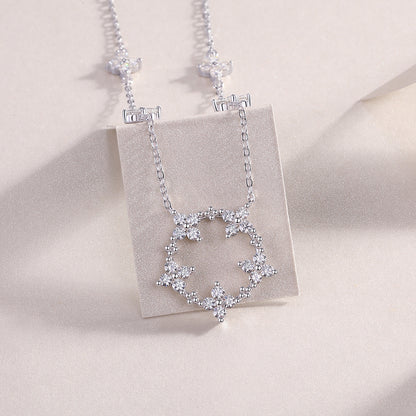 Moissanite Flower Pendant Necklace | 925 Sterling Silver Platinum-Plated | GRA Certified