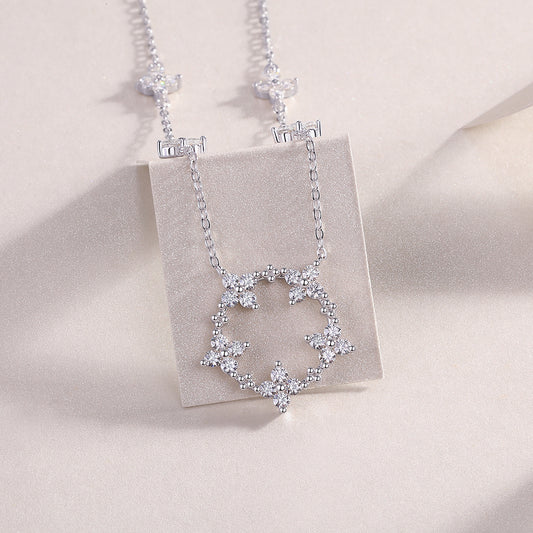 Moissanite Flower Pendant Necklace | 925 Sterling Silver Platinum-Plated | GRA Certified