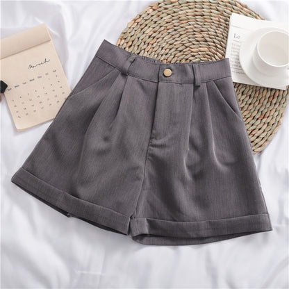 Wide Leg Cotton Casual Shorts | High Waist | Khaki, Gray, Black