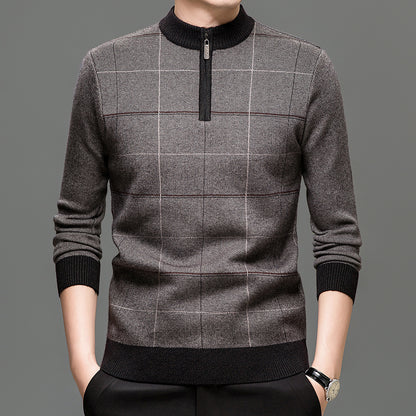 Men's Plaid Half-Zip Knit Sweater | Thick Stretch Fit | JParker