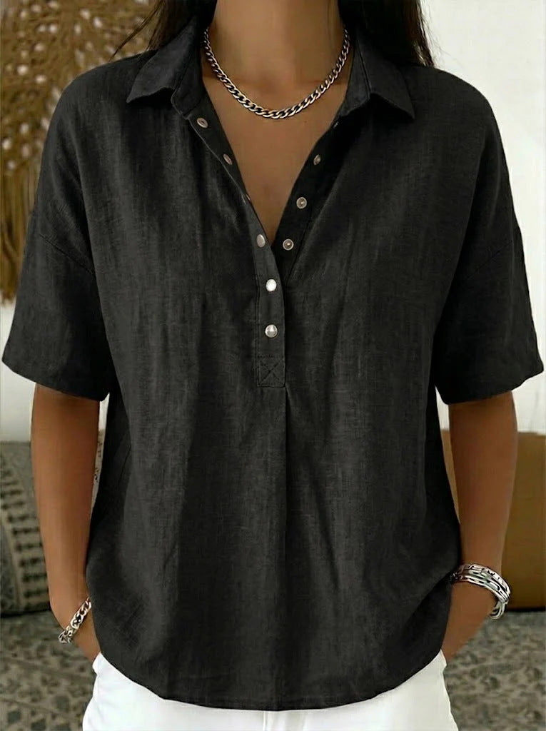 Women's Single-Breasted Lapel Short-Sleeve Shirt