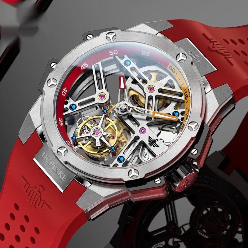 Men's Mechanical Flywheel Watch | Open-Heart Dial | Silicone Strap