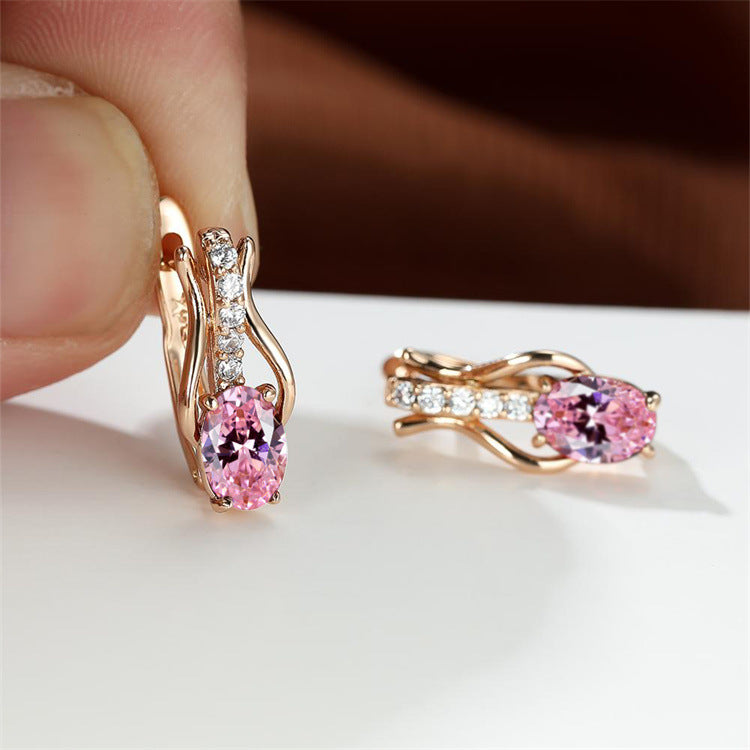 Oval Crystal Ear Clips | Champagne Gold & Platinum Copper Earrings for Women