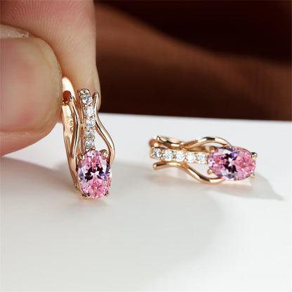 Oval Crystal Ear Clips | Champagne Gold & Platinum Copper Earrings for Women