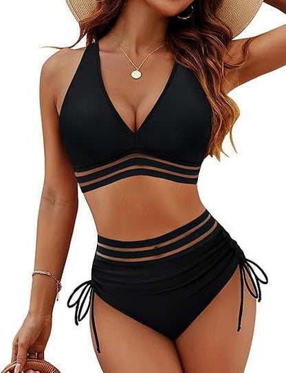 Women's High Waist Bikini Set | Cut Out Two-Piece Swimwear S–5XL