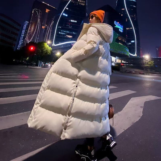 Women's Longline Hooded Padded Coat - Bishop Sleeves