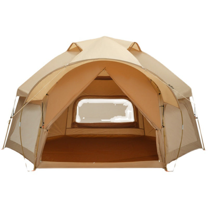 Hexagonal Bionic Camping Tent – 340×290×180cm One-Piece 210T PU Waterproof Tent Light Green & Khaki