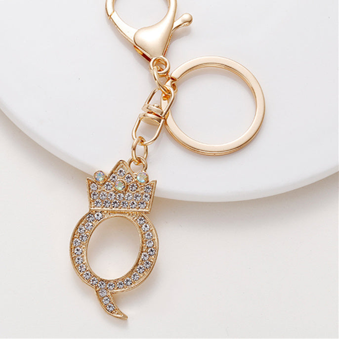 Crystal Crown Initial Letter Keychain A-Z