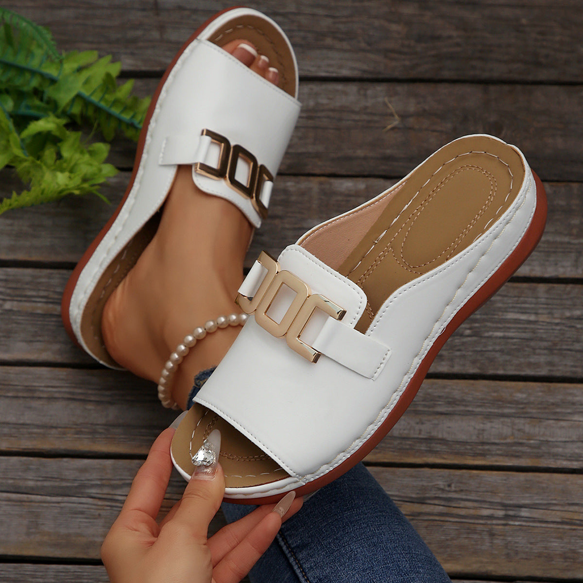 Women's Platform Wedge Sandals | Peep Toe Chain Detail