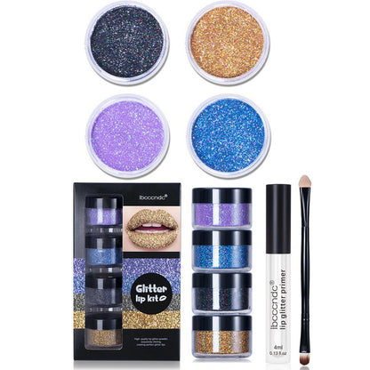 Glitter Lip Gloss Kit with Primer & Applicator