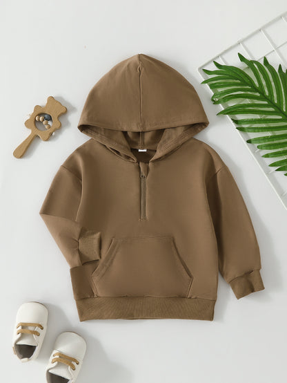 Children's Half-Zip Cotton Hoodie | Solid Colour Toddler & Kids Sweater