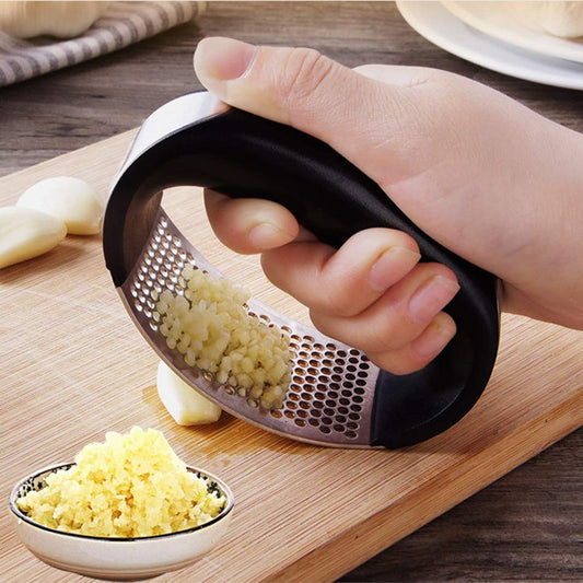 Stainless Steel Garlic Press — 304 Grade Manual Garlic Crusher with Non-Slip Handle