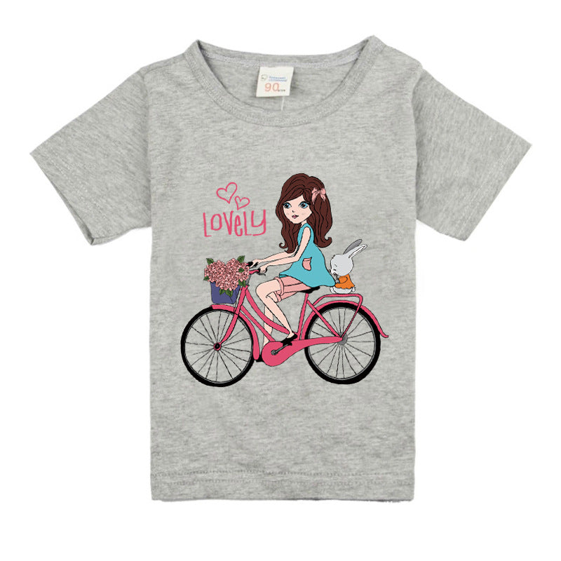 Girls Bicycle Print Cotton T-Shirt – 9 Colours