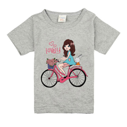 Girls Bicycle Print Cotton T-Shirt – 9 Colours