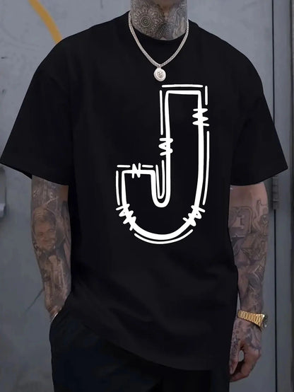 Men's Printed Crew-Neck T-Shirt - Short Sleeve Cotton Graphic Tee 5 Styles