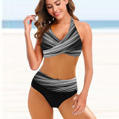 Women's Striped Tie-Dye Hollow Bikini Set | High-Waist S–5XL