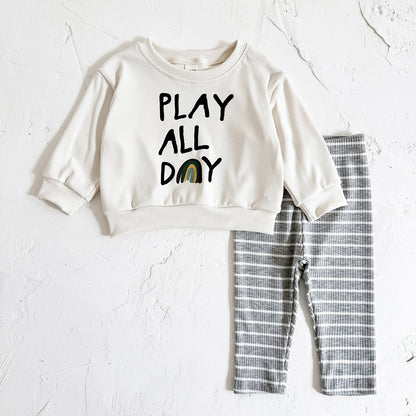 Baby & Toddler Striped Letter Print Long-Sleeve Top & Trousers Set | Ages 6M–3Y