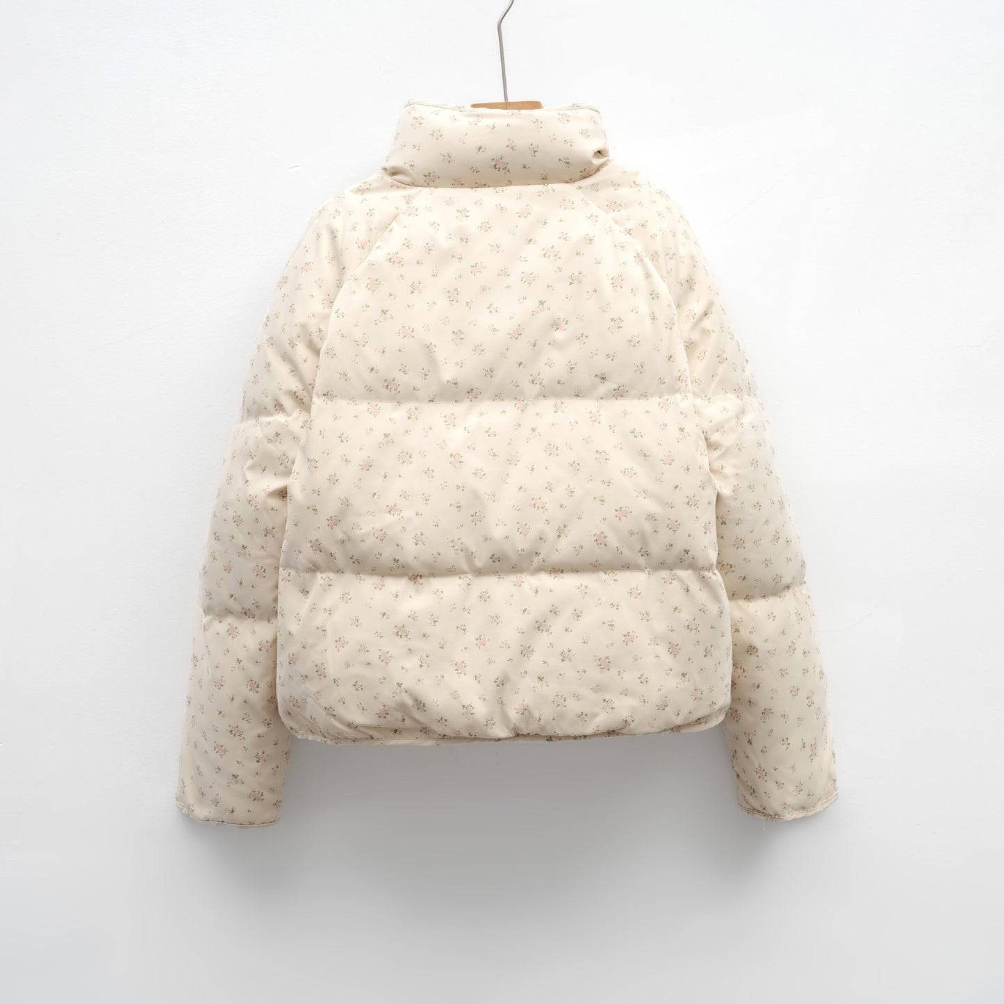 Petite White Duck Down Jacket Short Floral Women
