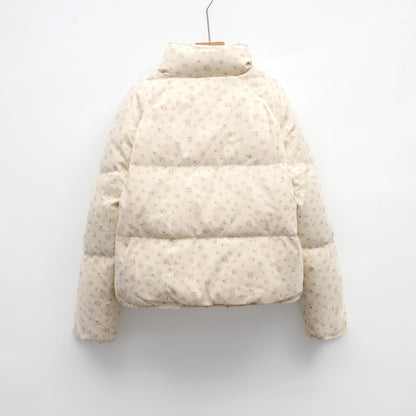 Petite White Duck Down Jacket Short Floral Women