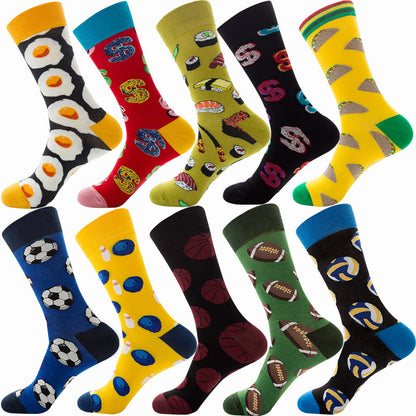 Men's Cotton Socks – 10 Pairs Mid-Calf Patterned Socks EU 39-45 23 Designs