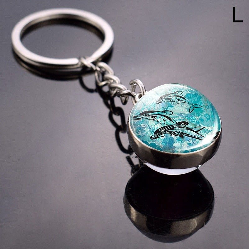 Double-Sided Glass Ball Keyring | Nature & Animal Designs