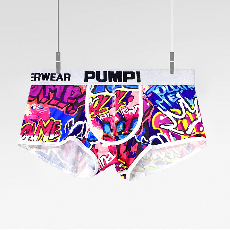 Men's Nylon Graffiti Boxer Briefs – Low-Waist Breathable Underwear